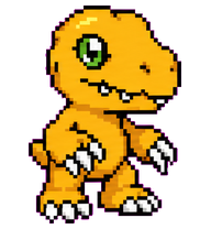 Animated pixel companion Agumon